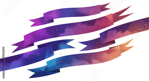 Colorful Watercolor Ribbons Set on White Background.