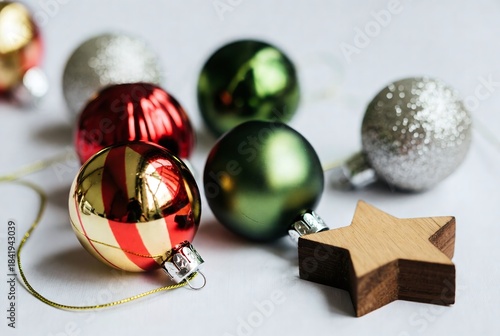 Christmas Ornaments and Holiday Decorations: Festive Red, Green, Gold, and Silver Stars for Cheerful Winter Celebration and Stylish Home Decor