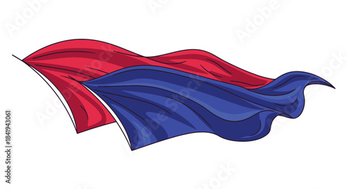 Dynamic Red and Blue Fabric Waving in the Wind.