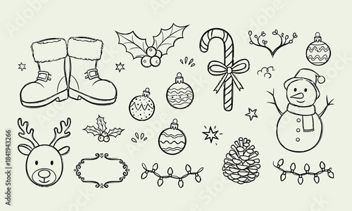 Hand drawn christmas doodles set isolated on white background