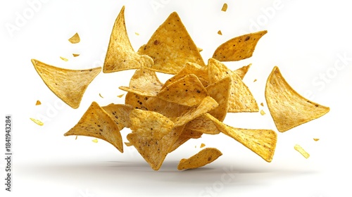Tortilla chips flying in air