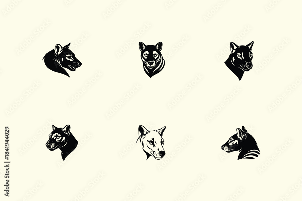 Naklejka premium Collection of vintage style zebra head illustrations in black and white