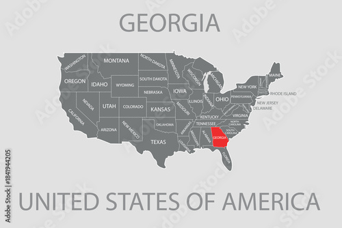 Georgia State, USA, vector map isolated on United states map. Editable blank vector map of USA.