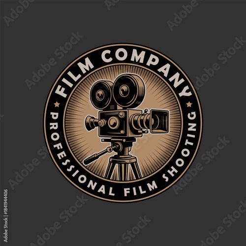 Cinema Old classic Camera Logo design. Film Video company.