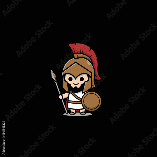 Cute Spartan Warrior Holding Spear and Shield.