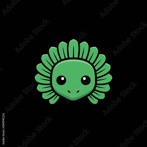 Cute Green Turtle Head with Leaf-like Shell Design.