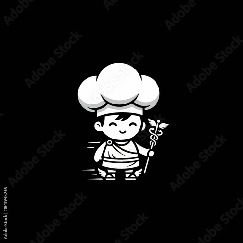 Cute Chef Character Holding Caduceus Symbol.