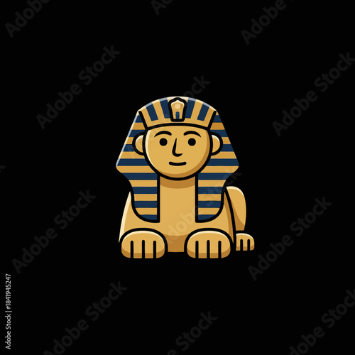 Stylized Egyptian Sphinx Icon with Blue and Yellow Stripes.