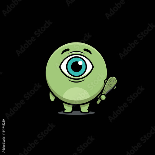 Cute Cyclops Monster Holding a Skateboard.