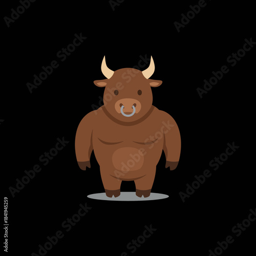 Cute Cartoon Bull Standing Confidently with Strong Physique.