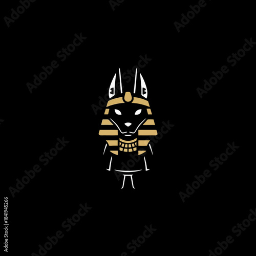 Stylized Anubis Egyptian God Icon with Gold Accents.