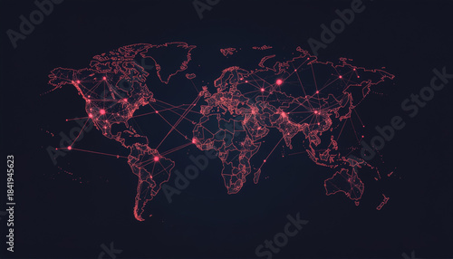 Abstract Glowing World Map Depicting Global Digital Network and Connectivity