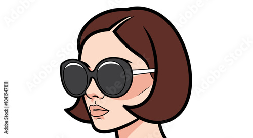 Stylish cartoon woman with oversized sunglasses exuding modern elegance and mystery