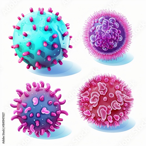 Microscopic World Colorful Viruses and Pathogens Illustration for Medical Concepts
