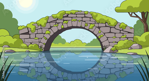 Ancient Stone Bridge Arching Over Tranquil Water Reflecting its Structure.