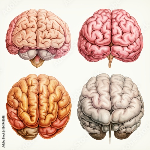 Anatomical Brain Illustrations for Medical Use, Neurology Art, Brain Regions