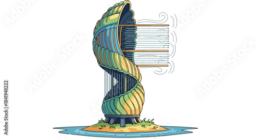 Futuristic Spiral Wind Turbine Design for Sustainable Energy Generation.