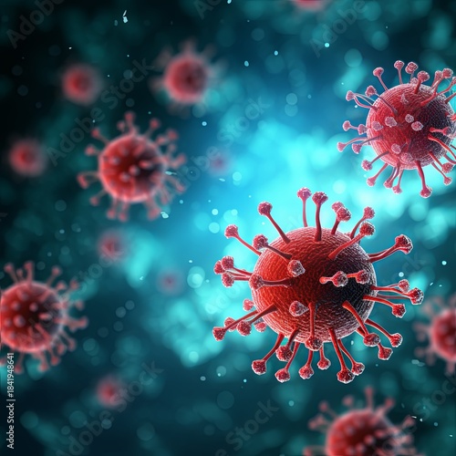 Microscopic View of Virus Cells Causing Illness and Disease, Dangerous Pathogens, Virology Concept