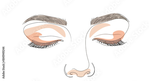 Minimalist beauty illustration featuring eyes closed eyebrows and nose with soft color