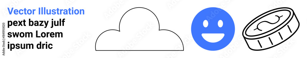 Fototapeta premium Data , financial transactions, emotions, weather, communication, graphic design. Cloud shape, blue happy face and outlined coin with a currency sign. Weather and financial transactions concepts