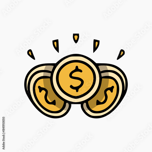 vector design of 3 gold coins front view. cartoon symbol design