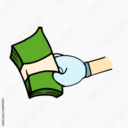 vector design of hand holding a stack of banknotes. symbol design