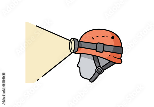 Miner with Helmet and Headlamp Shining Light.