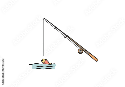 Fishing Rod Catching a Fish in Water Illustration.
