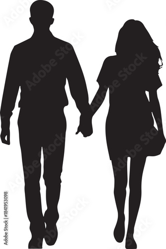 Silhouette of a couple holding hands walking together