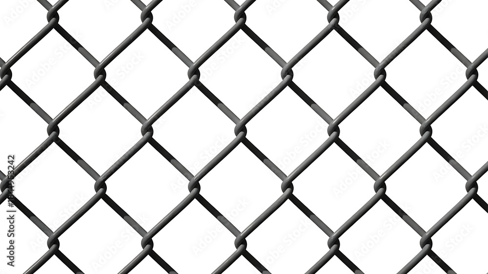 Fototapeta premium black metal chain link fence isolated on white or transparent.