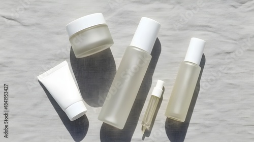 Two deep-green cosmetic containers—a pump bottle with gold accents and a wide jar—are displayed on a rustic wooden surface.