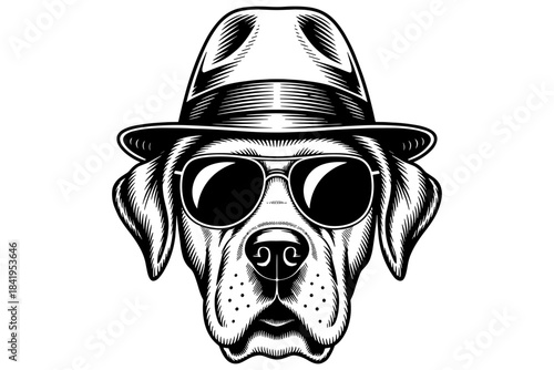 stylish dog wearing a fedora and sunglasses, symbolizing humor, attitude, personality, and trendy character design for creative projects.