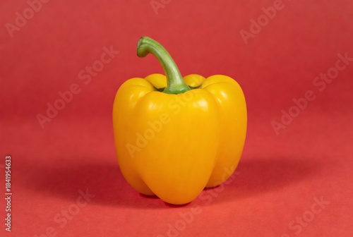 Vivid Yellow Bell Pepper on Red Background: Fresh Organic Vegetable for Healthy Gourmet Cooking and Nutritional Benefits