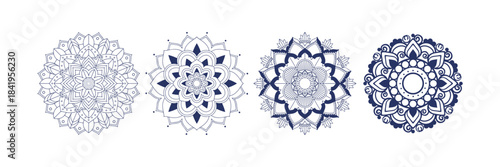 Elegant round gold mandala ornament vector set featuring floral decorative patterns ideal for yoga spiritual meditation posters invitations and traditional artwork design