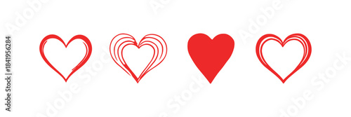 Collection of various simple red heart vector icons representing love romance emotion passion celebration wedding valentine design templates and decorative symbols