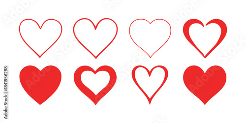 Hand drawn style vector illustration of simple red hearts isolated on white background for Valentines day greeting cards t shirt design and romantic decorations