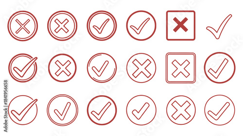 Check tick mark icon set Cross box x check mark checkbox v list draw hand drawn sketch doodle brush