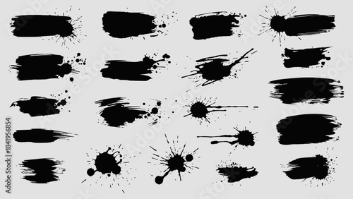 Ink Paintbrush Template With Splashes Collection Black Grunge
