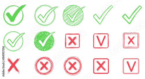 Check Tick Mark Icon Set Cross Box Checkbox Doodle