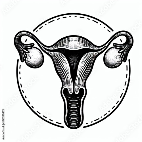 Intricate Female Anatomy: A detailed, stylized illustration of the female reproductive system. It's a striking visual that merges art and science