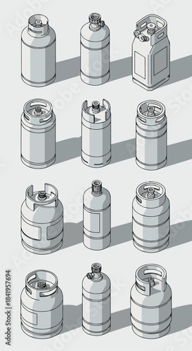 Propane tanks collection in isometric view