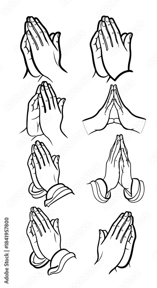 Obraz premium Praying hands collection in outline style