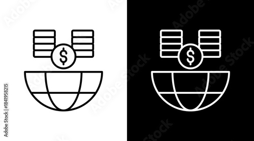Global Economy Outline White Icon Set Design