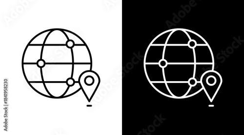 World Map Connections Outline White Icon Set Design