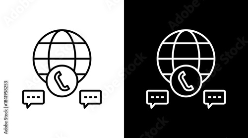 Global Communication Outline White Icon Set Design