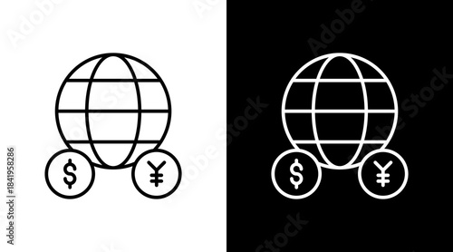 Currency Exchange Outline White Icon Set Design