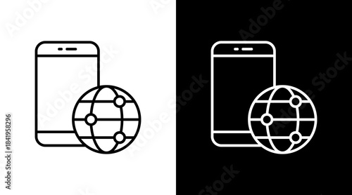 Digital Globalization Outline White Icon Set Design