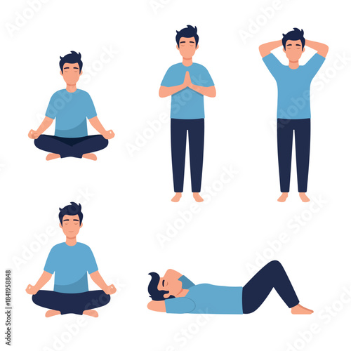 Man meditating in various yoga poses
