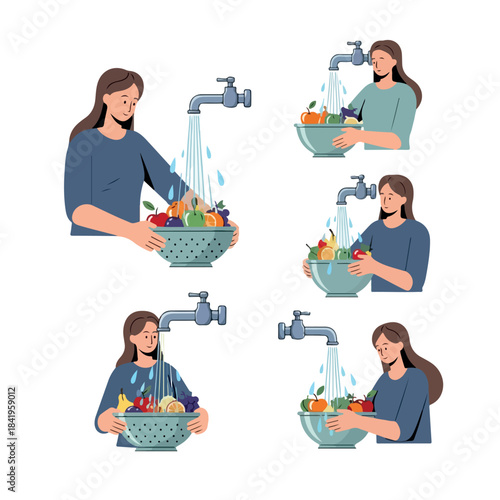 Woman washing fruit in a bowl