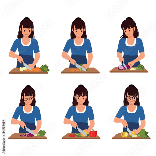 Woman chopping vegetables on a wooden board